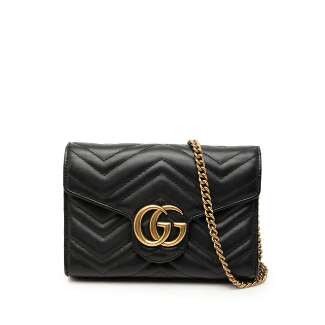 Black Gucci GG Marmont Matelasse Calfskin Wallet On Chain Crossbody Bag in Black Calfskin from Designer Revival