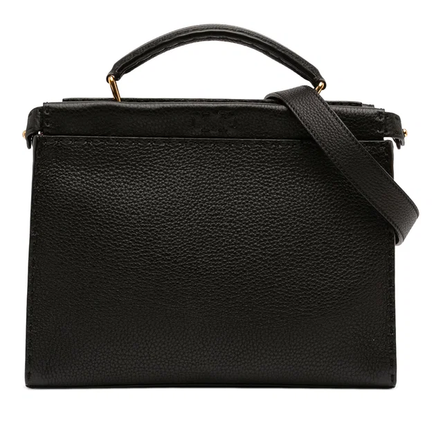 Black Fendi Mini Calfskin Romano Selleria Peekaboo Iconic Fit Satchel in Black Calfskin from Designer Revival
