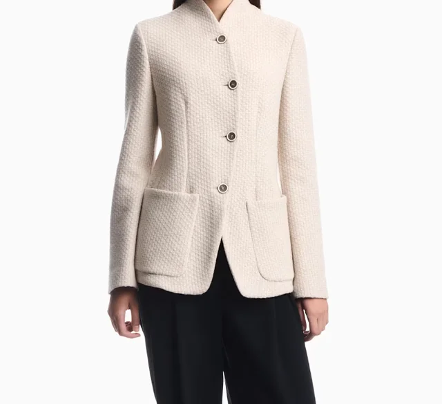 Emporio Armani High-neck virgin wool blazer with a jacquard knit effect, photo 5 of 8 from SENSER