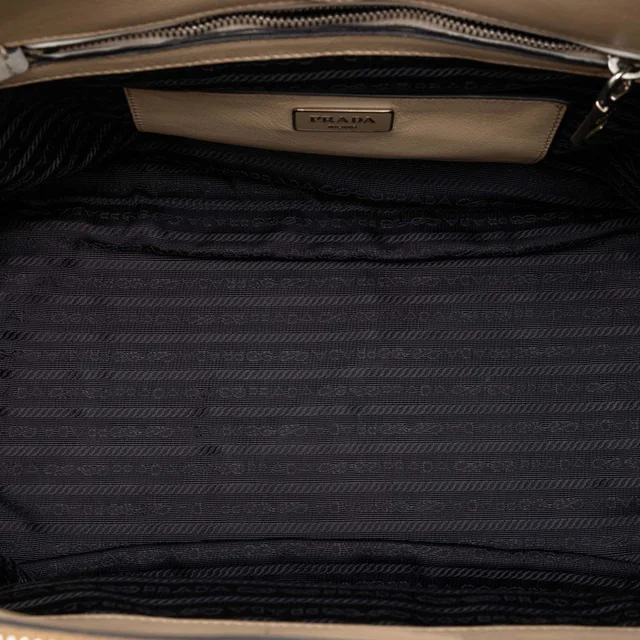Prada Beige Bicolor Glace Calf Twin Pocket Double Handle Satchel in White Leather from Designer Revival, photo 4 of 6