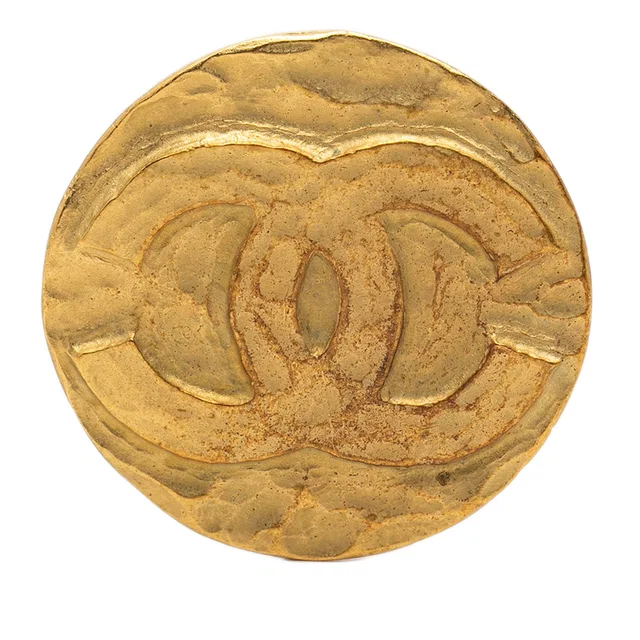 Gold Chanel CC Gold Plated Round Pin Brooch in Gold from Designer Revival