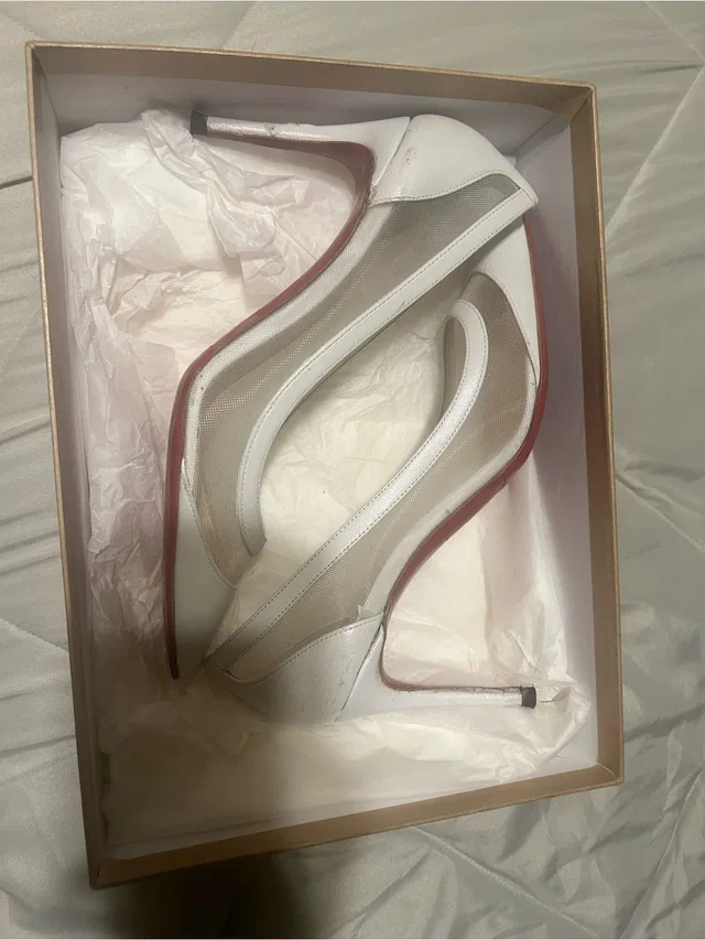 Christian Louboutin White Mesh Pointed-Toe Stiletto Heels in red|white from Poshmark