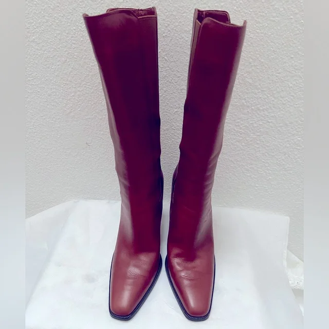 Tod's Brown Knee-High Heeled Boots in red|brown Leather from Poshmark
