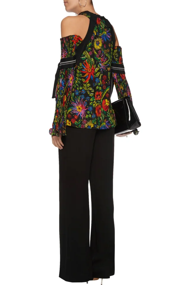 3.1 Phillip Lim Cold-Shoulder Embroidered Jacquard Top in Multicolor, photo 3 of 4 from THE OUTNET