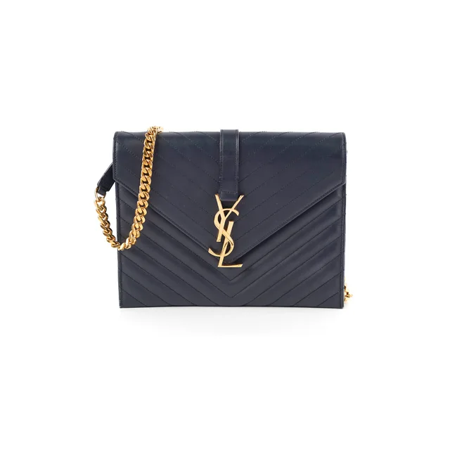 Saint Laurent Clutch with Detachable Chain Navy in Navy from The Purse Affair