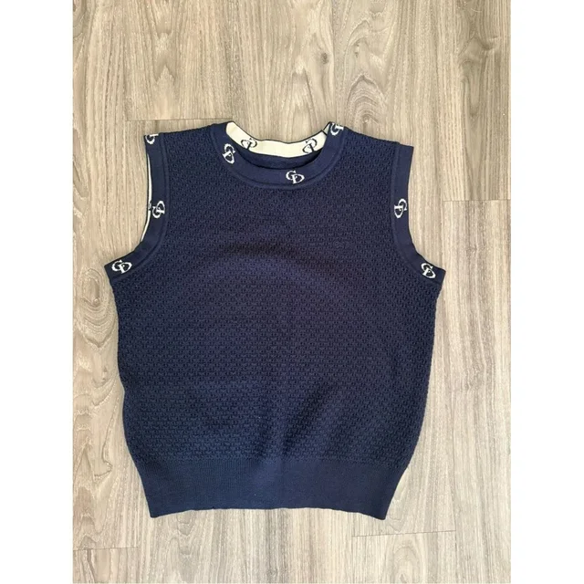 Dior Vintage Paris Cd Monogram Wool Knit Sweater Vest Navy Blue Logo in blue Wool from Poshmark