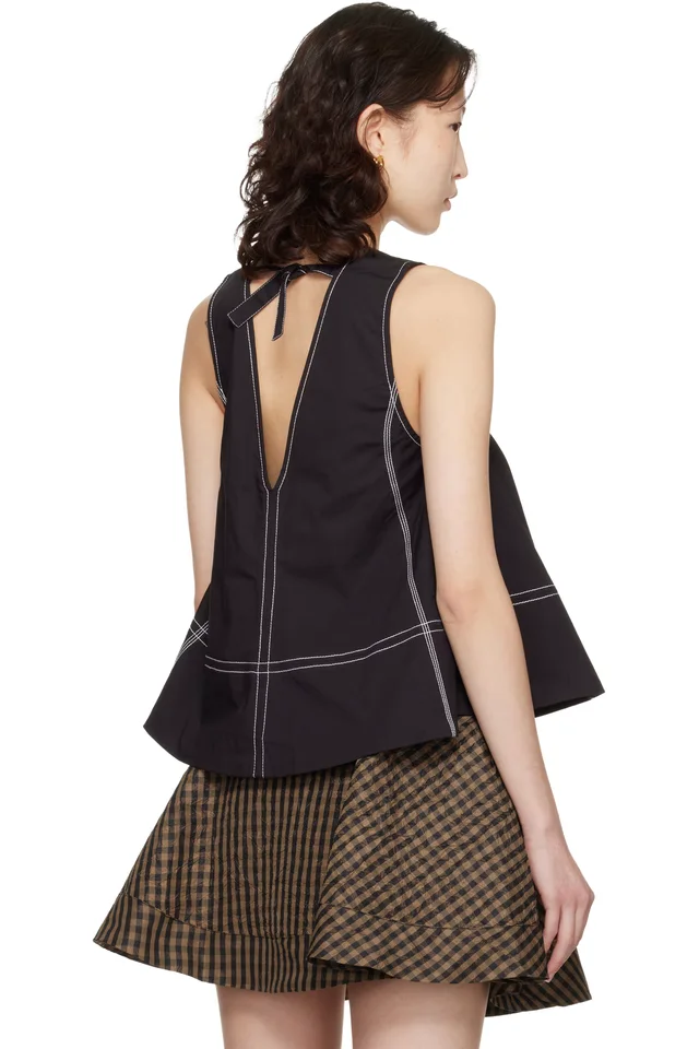 GANNI Black Cotton A-line Top, photo 3 of 4 from SSENSE