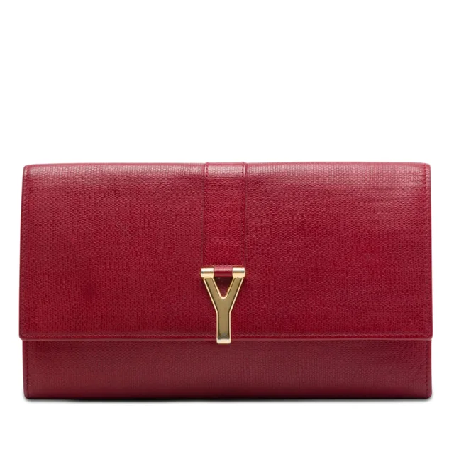 Red Saint Laurent Textured Leather Chyc Ligne Clutch in Red Leather from Designer Revival