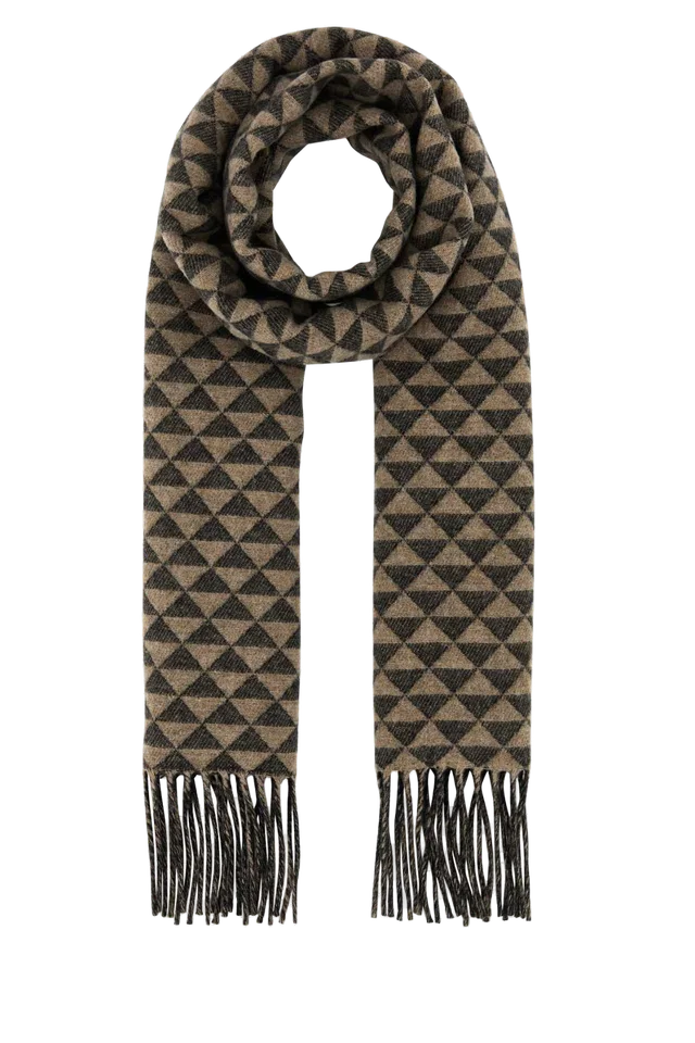 Prada Geometric Wool Blend Scarf — Beige Wows Scarfs in Beige Wool from HEWI