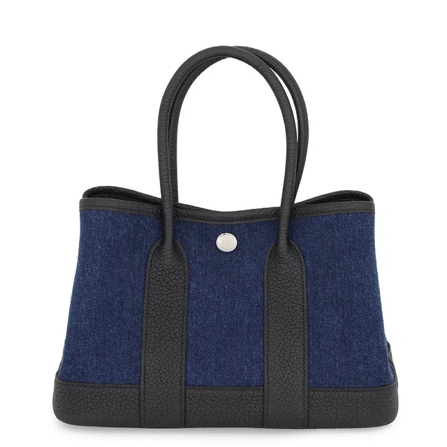 Hermès Neo Garden Denim Moyen/Black Denim Negonda Leather Size 23 in Black Denim from GALLERY RARE