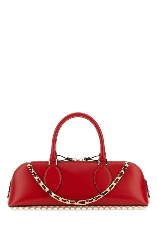 Valentino Garavani Studded Calf Leather Top Handle Bag — Red - Bos Taurus in Red Calfskin from HEWI