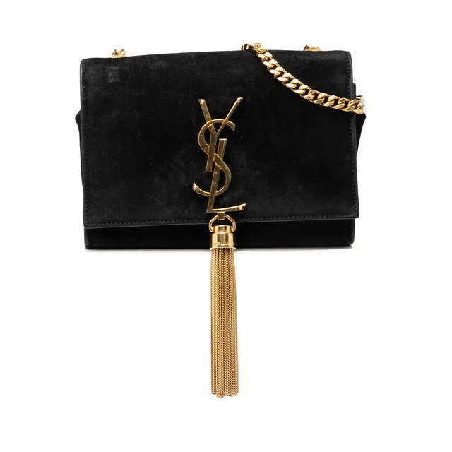 Black Saint Laurent Small Suede Monogram Kate Tassel Crossbody in Black Suede from Designer Revival