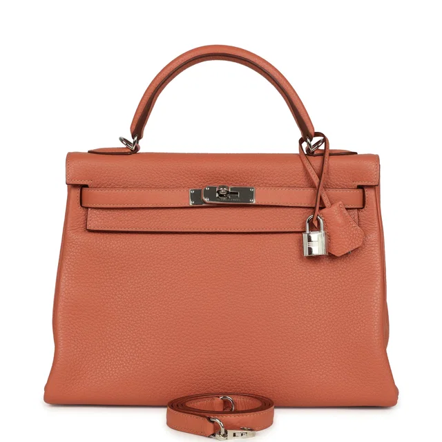 Hermès Kelly Retourne 32 Rose Tea Clemence Palladium Hardware in Pink Clemence leather from Madison Avenue Couture