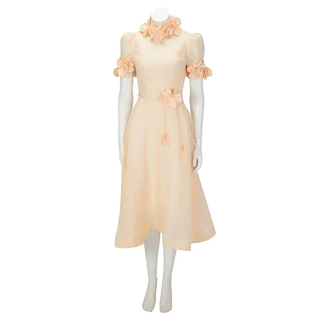 Zimmermann Luminosity Liftoff Flower Midi Dress OP in Cream Silk from Blue Spinach