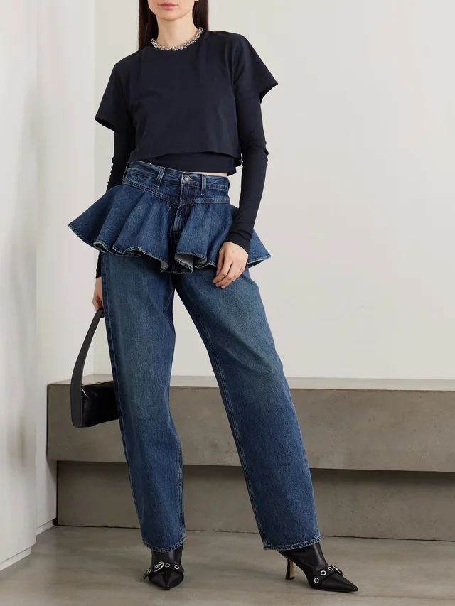 AGOLDE Cropped layered ribbed organic cotton-jersey T-shirt in Blue, photo 2 of 2 from NET-A-PORTER (Canada)