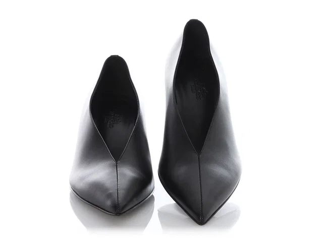 Hermès Black Pointed Toe Wedges in Black Leather from Ann's Fabulous Finds