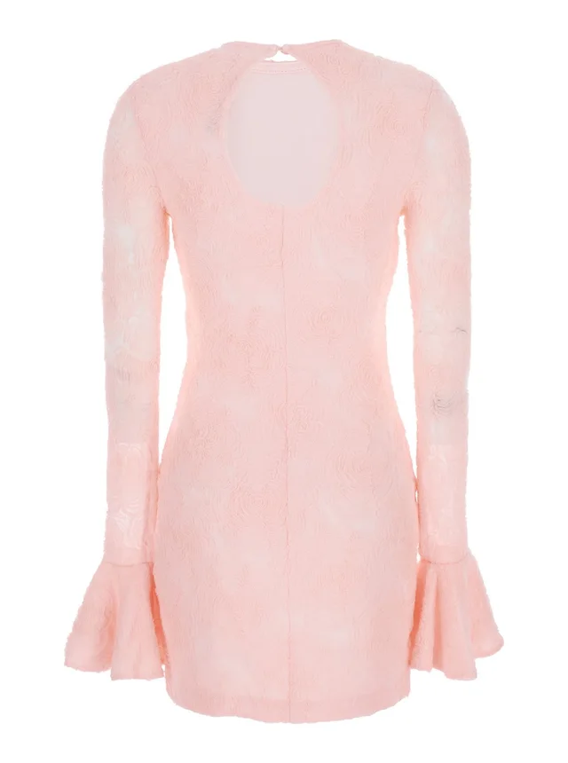 Rotate Dress with Drop Neckline on the Back and All-Over Embroidered Floral Motif in Pink Fabric for Women in Pink, photo 4 of 6 from Gaudenzi Boutique