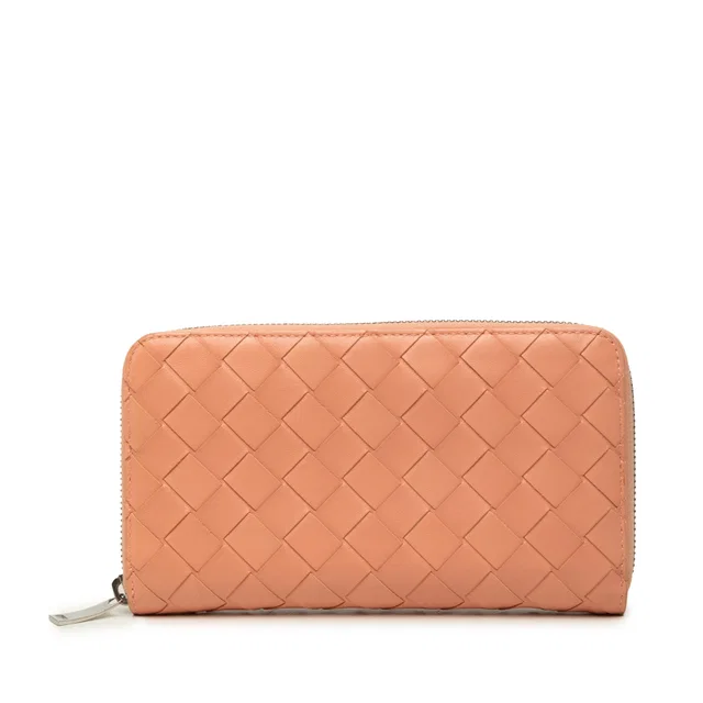Orange Bottega Veneta Nappa Intrecciato Zip Around Long Wallet in Orange Nappa leather from Designer Revival