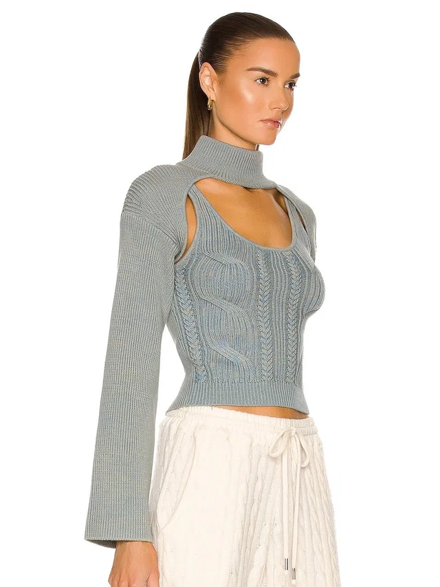 SIMKHAI Wool-Blend Cable-Knit Sweater Sz S in blue|green Wool from Poshmark
