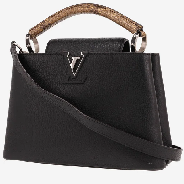 Louis Vuitton Capucine MM handbag in Noir Clémence calfskin and beige python in Black Clemence leather from Collector Square
