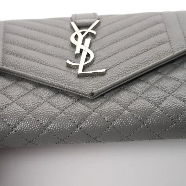 Saint Laurent Grain De Poudre Mixed Matelasse Triquilt Large Monogram Wallet Stone in Leather from FASHIONPHILE, photo 8 of 8