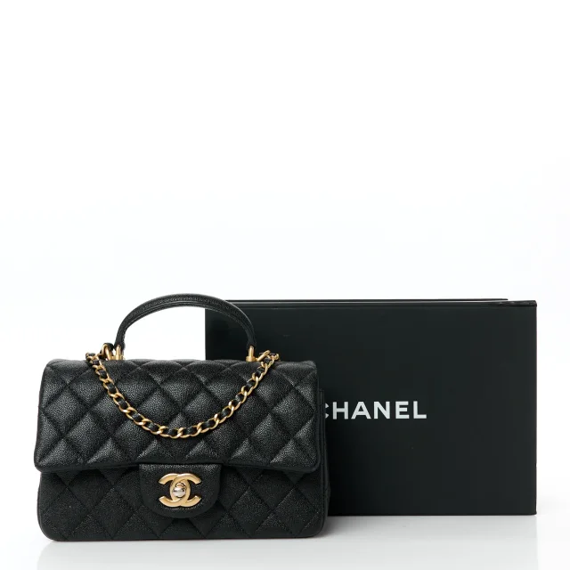Chanel Caviar Quilted Mini Top Handle Rectangular Flap Black in Black Caviar leather from FASHIONPHILE, photo 12 of 12