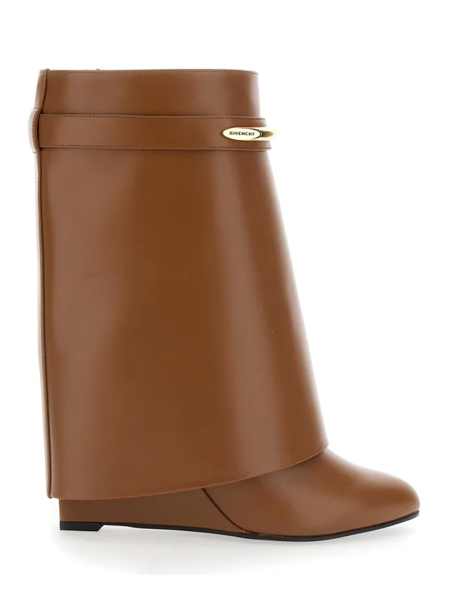 Givenchy Wedge Heel Ankle Boots with Logo Plate on the Side in Brown Leather for Women in Brown 100% Calf from Gaudenzi Boutique, photo 1 of 1