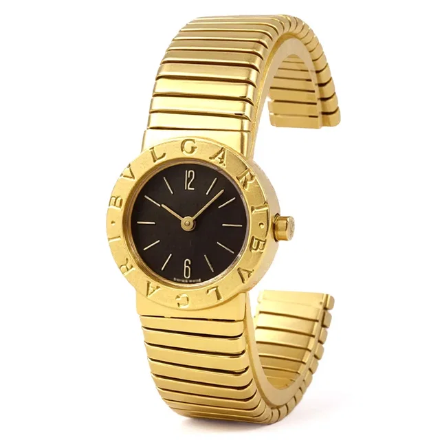 Bvlgari Tubogas 23mm 18k Yellow Gold Black Dial Ladies Watch in Black from Truefacet
