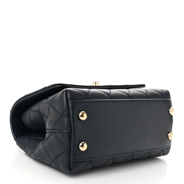Chanel Quilted Extra Mini Rainbow Coco Handle Flap Navy Blue in Navy Goatskin from FASHIONPHILE, photo 4 of 11