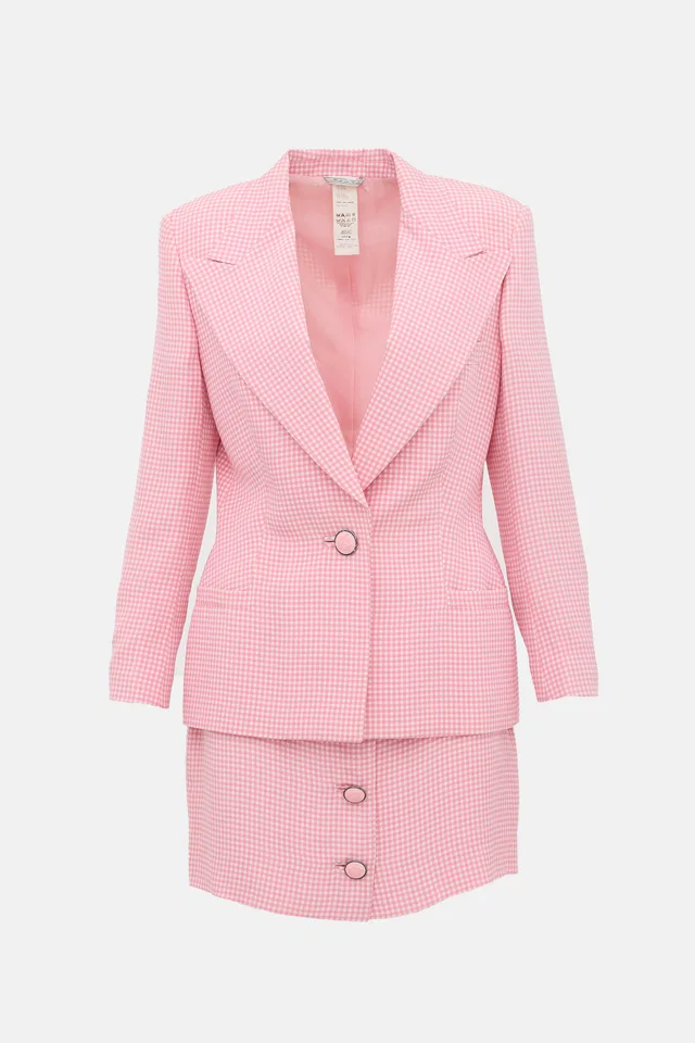 Versace 1995 Silk Gingham Suit in Silk from VSP Consignment