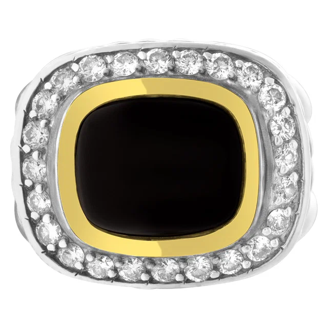 David Yurman Albion ring with 18k & diamond framed onyx in sterling silver in Silver Yellow Gold, Sterling Silver from Gray And Sons