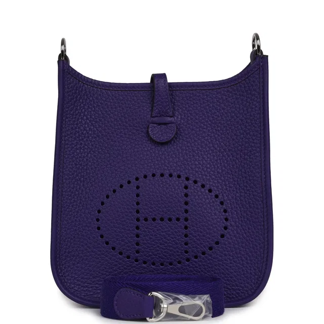 Hermès Evelyne TPM Purple Clemence Palladium Hardware in Purple Clemence leather from Madison Avenue Couture