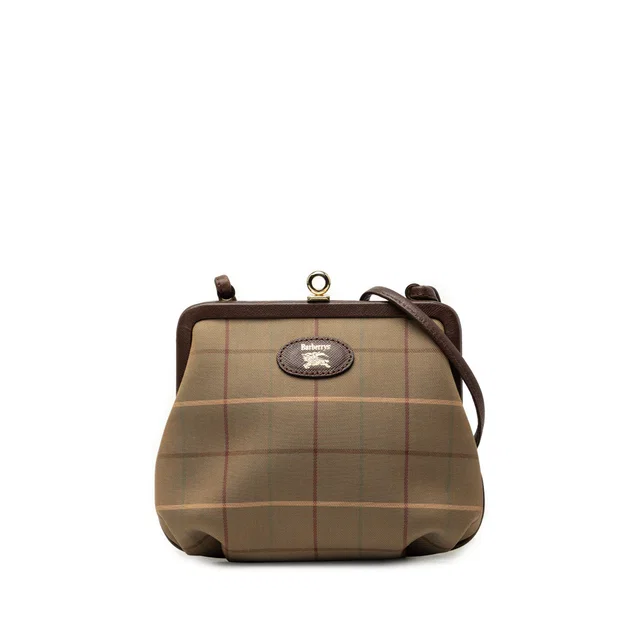 Burberry Vintage Check Canvas Kiss Lock Crossbody in Brown Canvas from Designer Revival