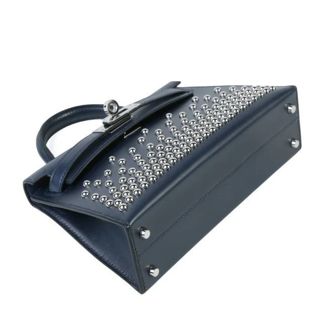 Hermès Mini Kelly II Cloute Studded Bleu Abysse (7K) in Blue Box leather from Ginza Xiaoma, photo 4 of 4