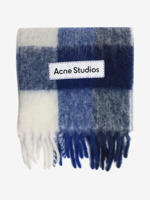 Acne Studios Blue Vally check scarf in Blue Nylon from Sign of the Times