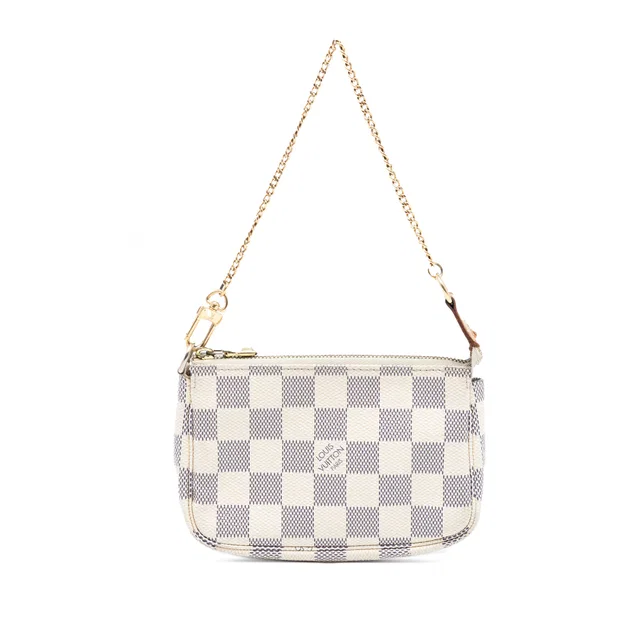 White Louis Vuitton Damier Azur Mini Pochette Accessoires Handbag in White Canvas from Designer Revival