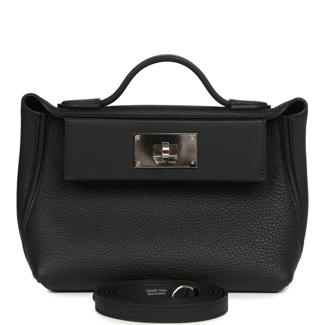 Hermès Mini 24/ Bag Black Togo, Swift Palladium Hardware in Black Togo leather from Madison Avenue Couture