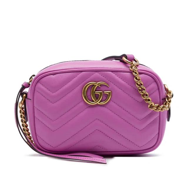 Pink Gucci Mini GG Marmont Matelasse Calfskin Crossbody in Pink Calfskin from Designer Revival