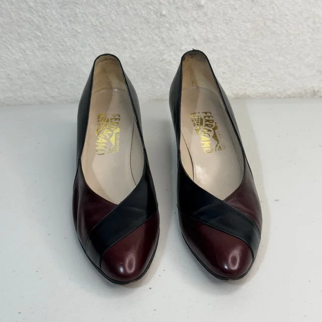 Ferragamo Circa Bordeaux/Black Calf Leather Dress Pumps Size 8.5 Aa in black|red Calfskin from Poshmark