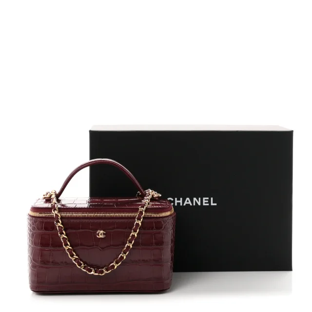 Chanel Crocodile Embossed Crococo Small Top Handle Vanity Case in Burgundy Calfskin from FASHIONPHILE, photo 11 of 11