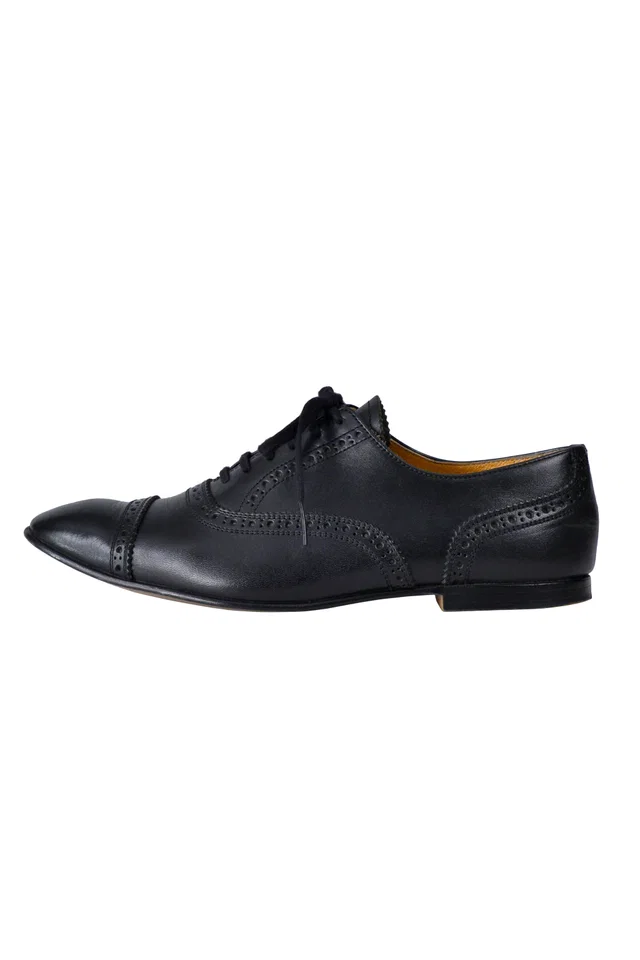 Comme des Garçons Black Leather Lace Up Brogue Shoes 2000 in Black Leather from Resurrection Vintage