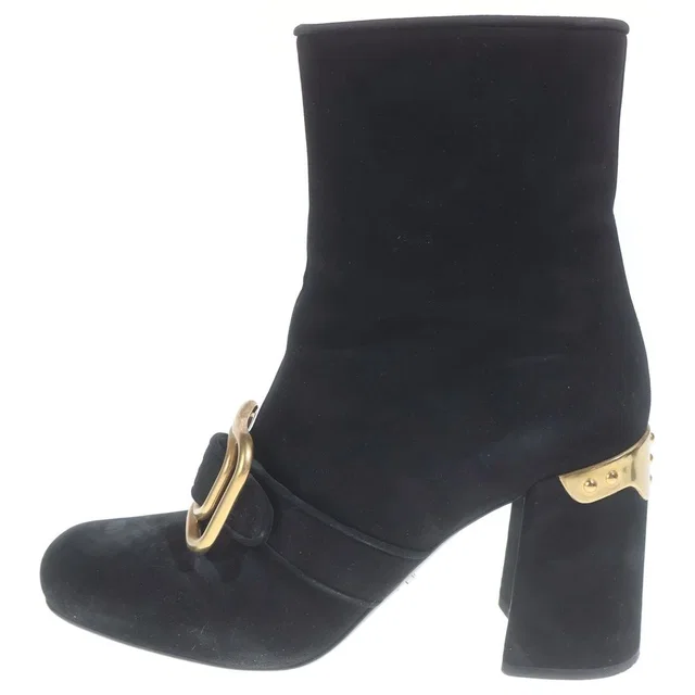 Prada Side Zip Suede Short Boots Black in Black Suede from The Reluxe