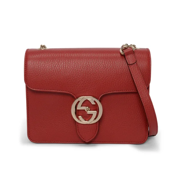 Gucci Dollar Calfskin Small Interlocking G Shoulder Bag in Red Calfskin from Blue Spinach
