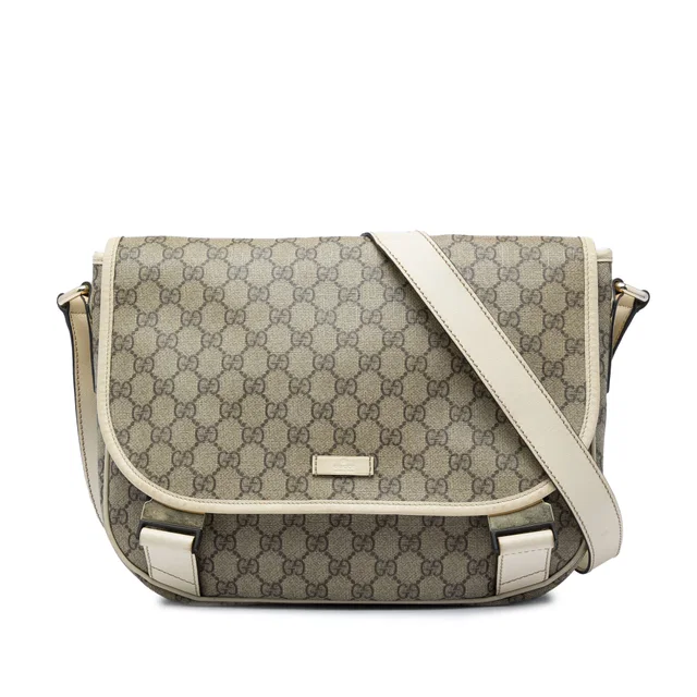 Beige Gucci GG Supreme Crossbody in Beige Coated canvas from Designer Revival