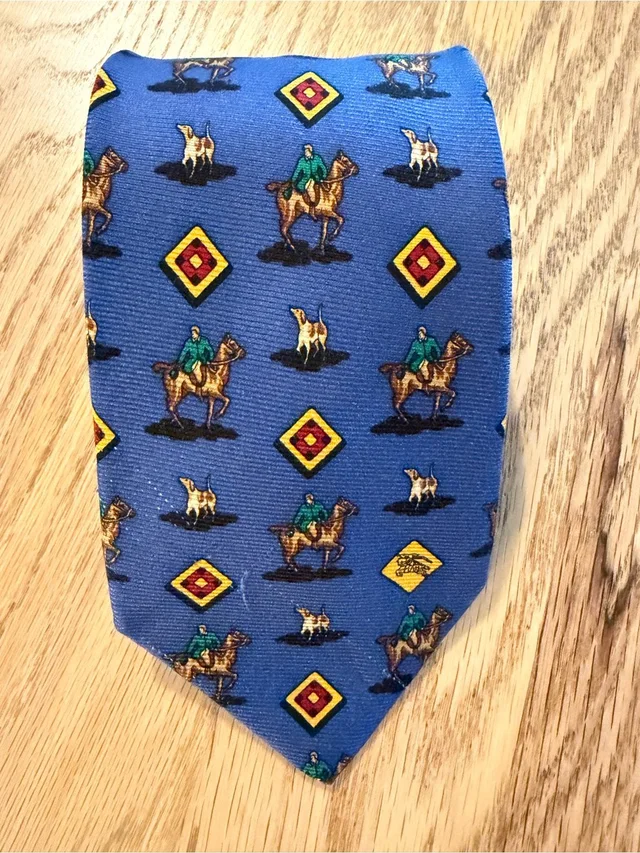 Burberry Vintage Burberrys Silk Tie Blue Equestrian Horse Hound Jockey - Made In Italy in yellow|blue Silk from Poshmark