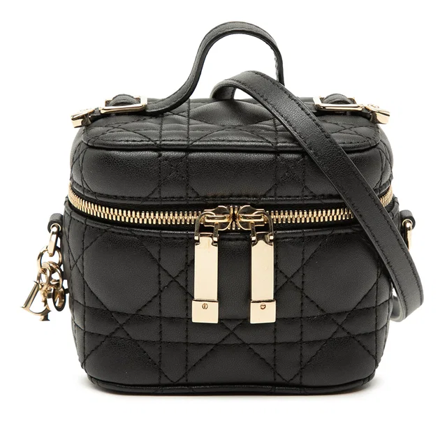 Black Dior Micro Lambskin Cannage Lady Dior Vanity Case in Black Lambskin from Designer Revival