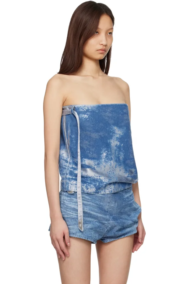 Diesel Blue Satin Denim Sleeveless Top, photo 2 of 4 from SSENSE