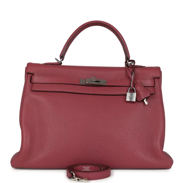 Hermès Retourne Kelly 35 Bois De Rose Clemence Palladium Hardware in Pink Clemence leather from Madison Avenue Couture