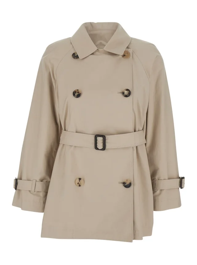 Beige Short Trench 'Calle' Double-breasted with Classic Collar and Front Belt Closure in Cotton Blend Women in Beige, image 1 of 1 from Gaudenzi Boutique