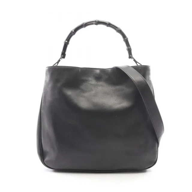 Gucci Handbag Bamboo 2-Way 001 Black Leather Shoulder Bag in Black Leather from The Reluxe